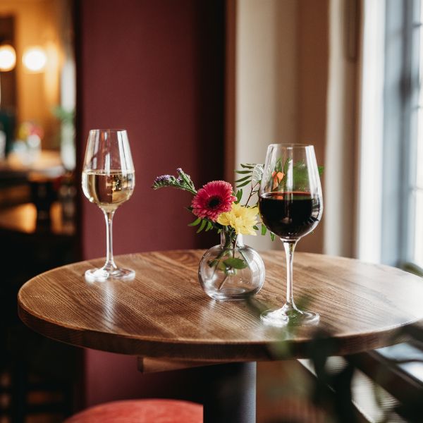 Two glasses of wine on a table at the Park Pub